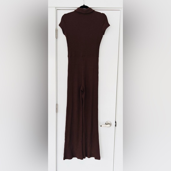 Reformation Leilani chocolate brown ribbed stretch flare leg jumpsuit size Small - Picture 5 of 8